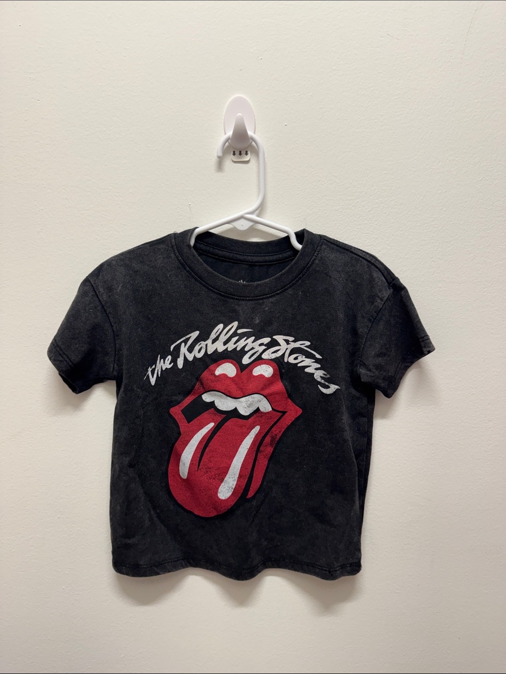 The Rolling Stones Black Kids Tee with Red Tongue Graphic